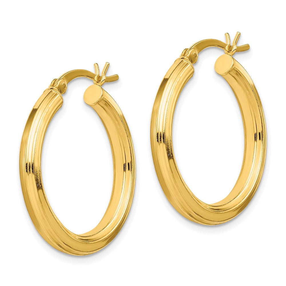 Yellow Gold-plated Sterling Silver 3x25mm Grooved Hoop Earrings