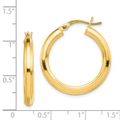 Yellow Gold-plated Sterling Silver 3x25mm Grooved Hoop Earrings