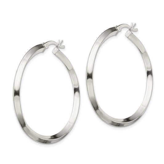 Sterling Silver 3x40mm Knife Edge Hoop Earrings