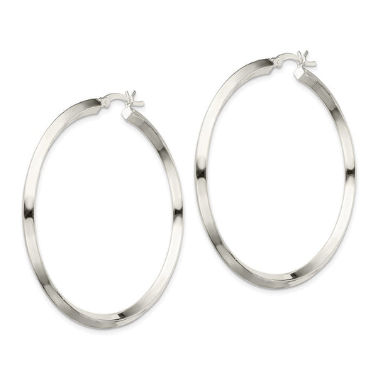 Sterling Silver 3x50mm Knife Edge Hoop Earrings