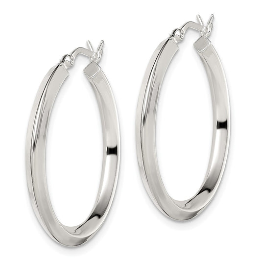 Sterling Silver 3x30mm Knife Edge Hoop Earrings