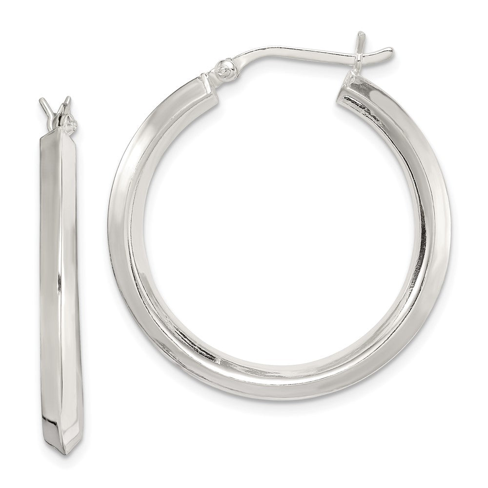 Sterling Silver 3x30mm Knife Edge Hoop Earrings