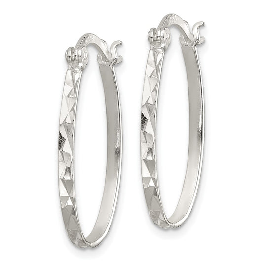 Sterling Silver Polished and Textured 2mm Oval Hoop Earrings