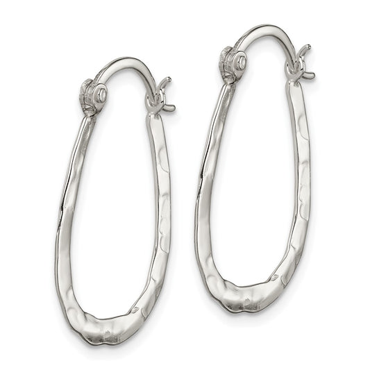 Sterling Silver Hammered and Polished Oval Hoop Earrings