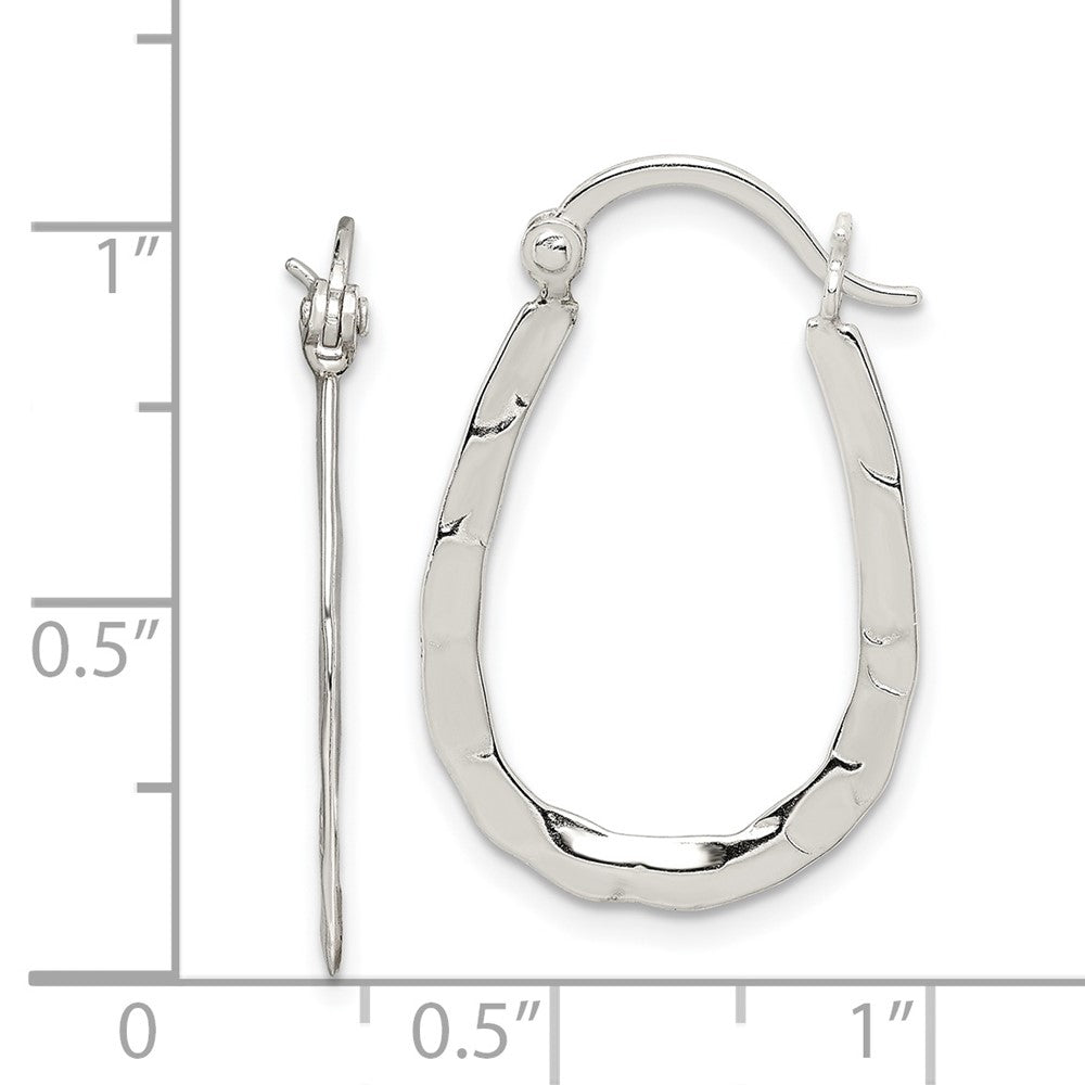 Sterling Silver Hammered and Polished Oval Hoop Earrings