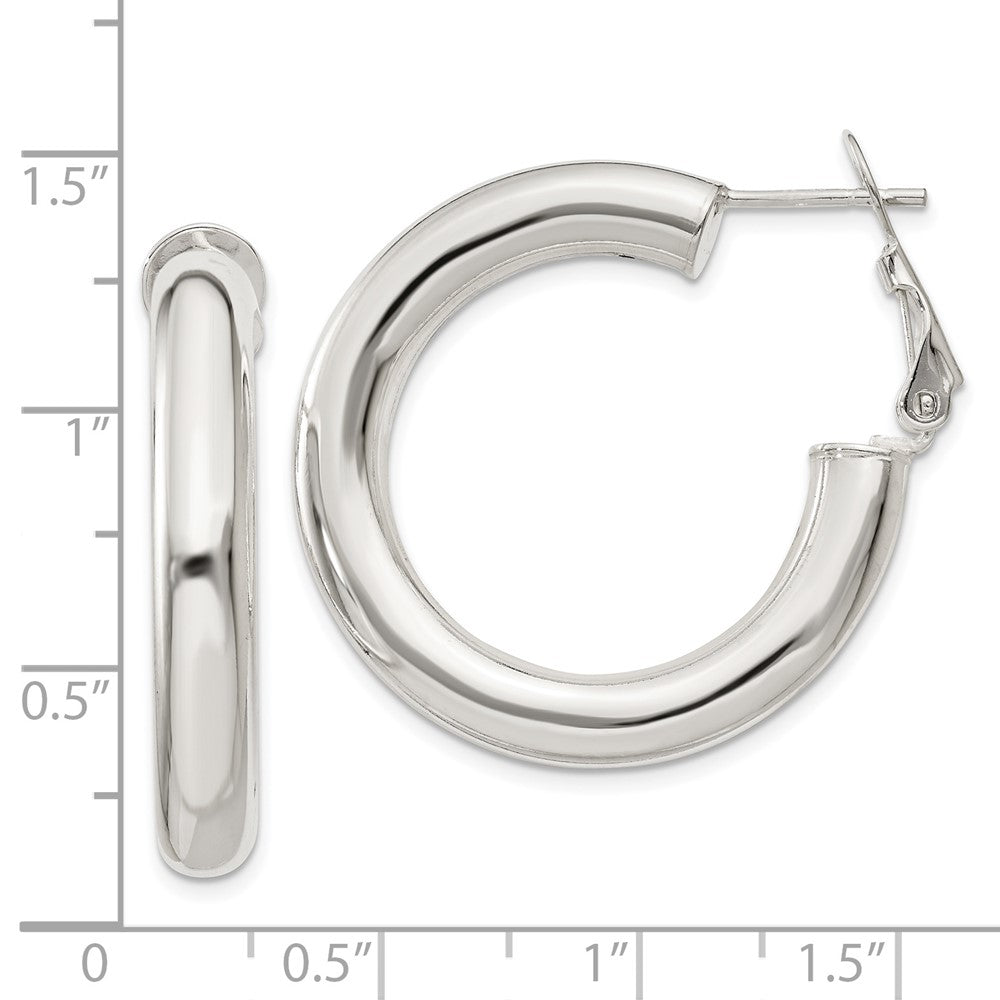 Sterling Silver 5x30mm Omega Back Hoop Earrings