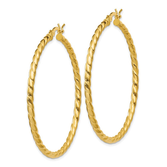 Yellow Gold-plated Sterling Silver Twisted 3x45mm Hoop Earrings