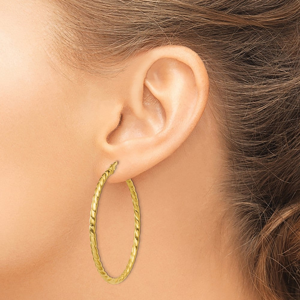 Yellow Gold-plated Sterling Silver Twisted 3x45mm Hoop Earrings