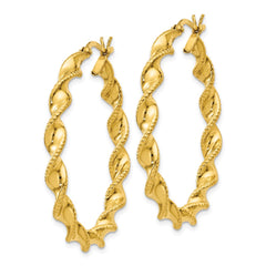 Yellow Gold-plated Sterling Silver Patterned Twisted 4x35mm Hoop Earrings