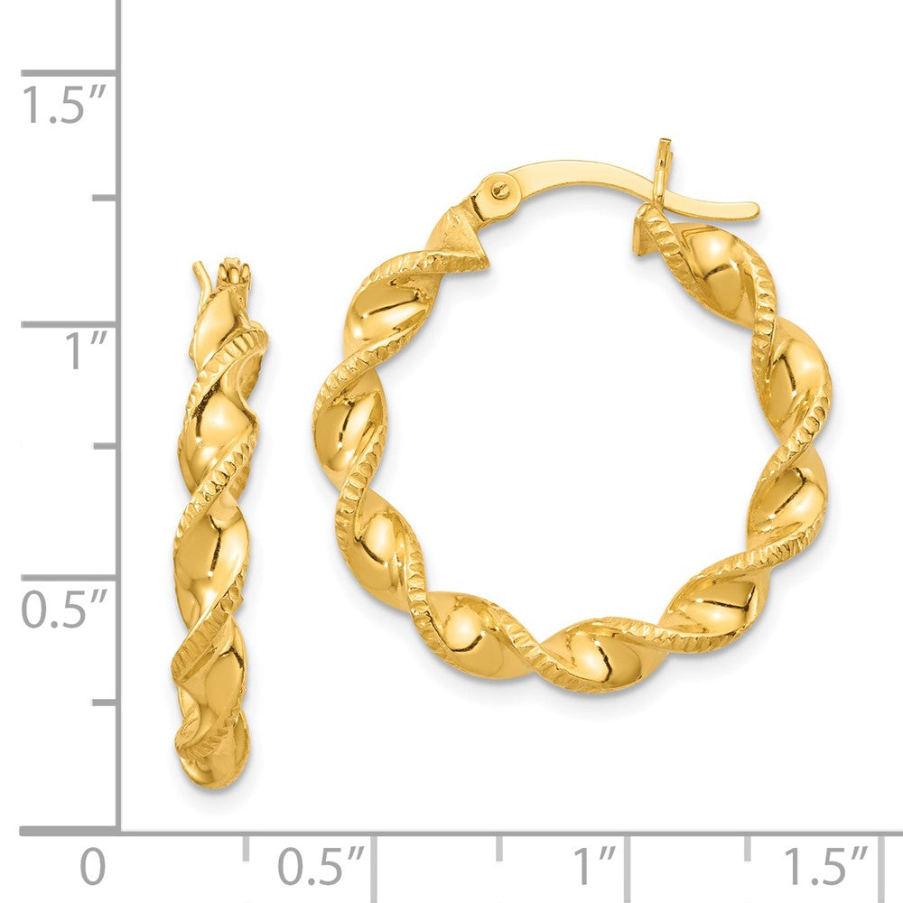 Yellow Gold-plated Sterling Silver Patterned Twisted 4x25mm Hoop Earrings