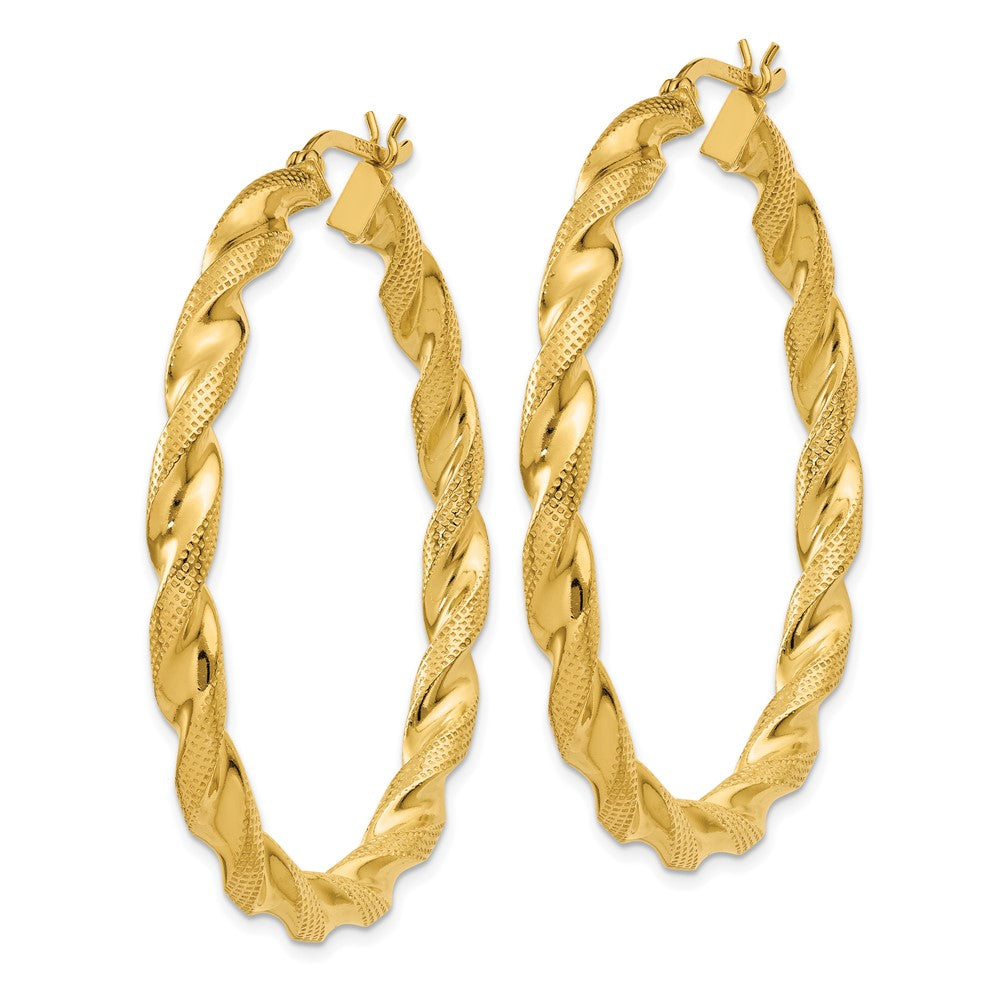 Yellow Gold-plated Sterling Silver Patterned Twisted 4x45mm Hoop Earrings