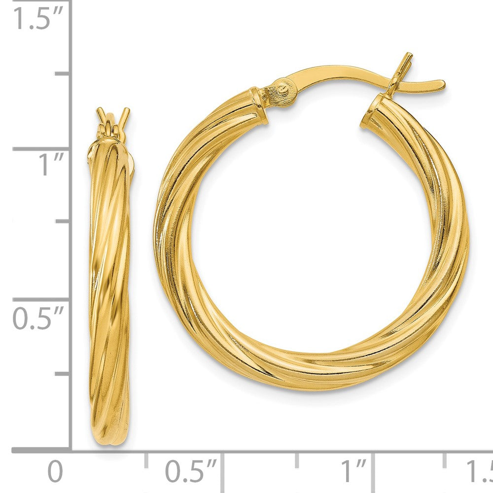 Yellow Gold-plated Sterling Silver Twisted 3.5x25mm Hoop Earrings
