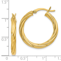 Yellow Gold-plated Sterling Silver Twisted 3.5x25mm Hoop Earrings