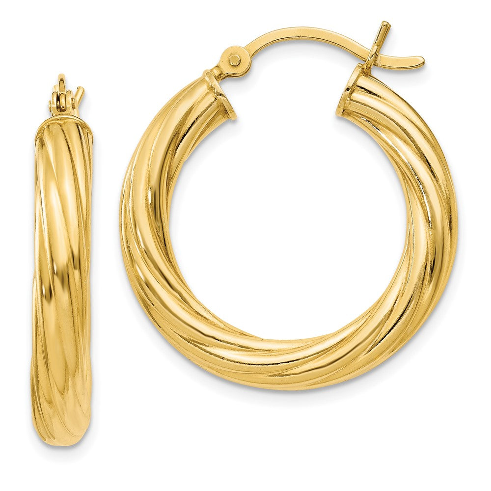 Yellow Gold-plated Sterling Silver Twisted 4x25mm Hoop Earrings