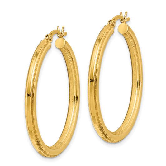 Yellow Gold-plated Sterling Silver 3x35mm Grooved Hoop Earrings