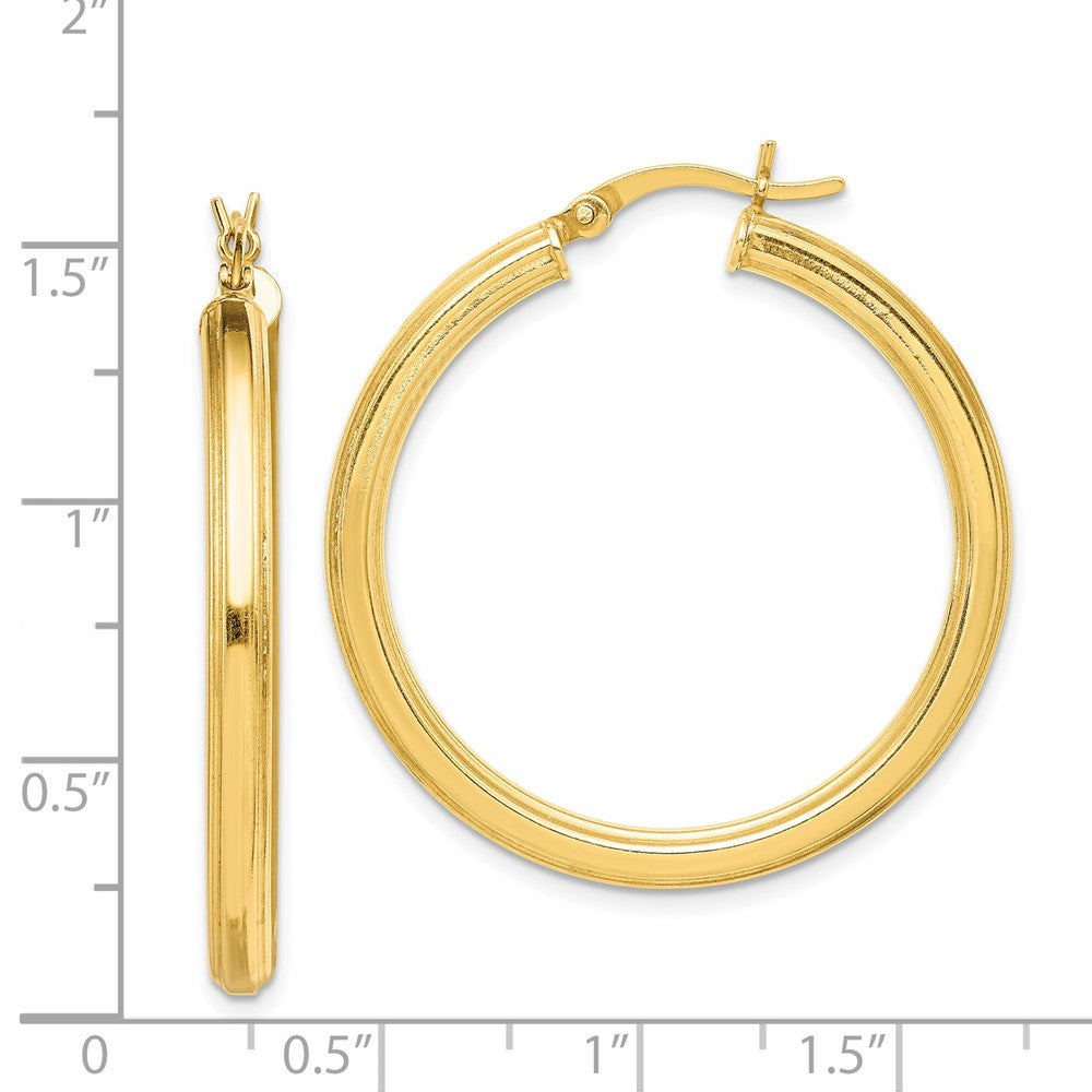 Yellow Gold-plated Sterling Silver 3x35mm Grooved Hoop Earrings