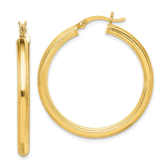 Yellow Gold-plated Sterling Silver 3x35mm Grooved Hoop Earrings