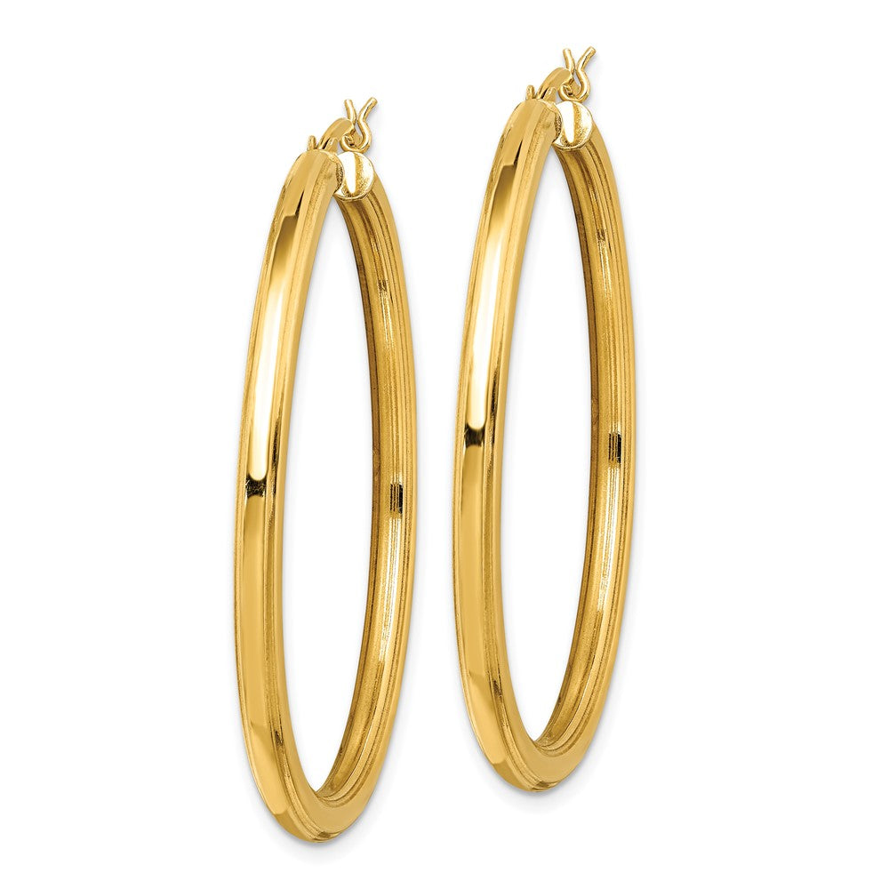 Yellow Gold-plated Sterling Silver 3x45mm Grooved Hoop Earrings