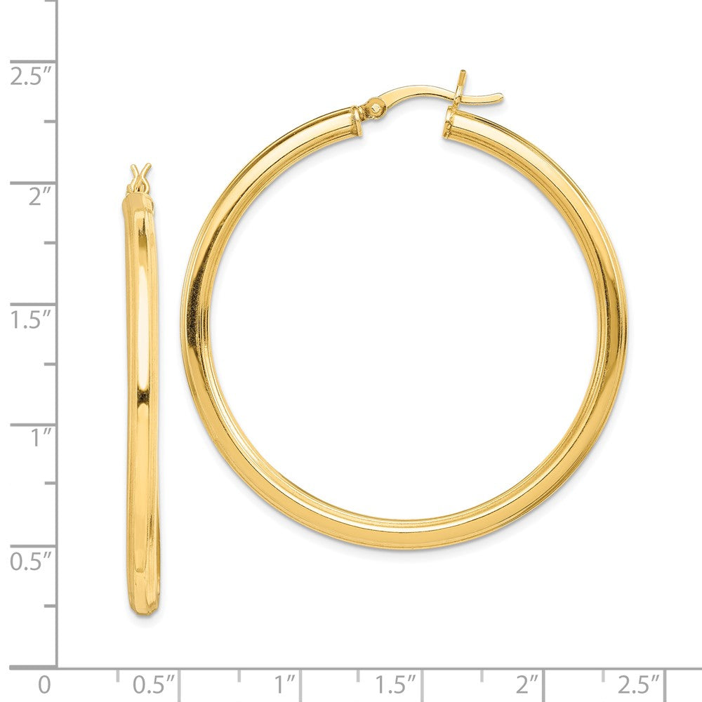 Yellow Gold-plated Sterling Silver 3x45mm Grooved Hoop Earrings