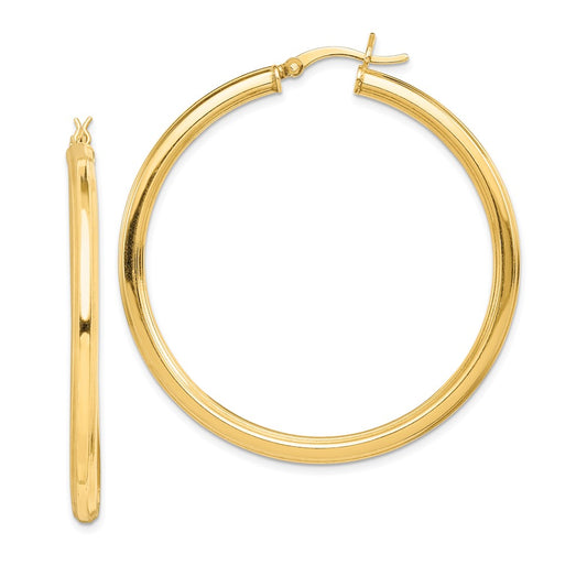 Yellow Gold-plated Sterling Silver 3x45mm Grooved Hoop Earrings