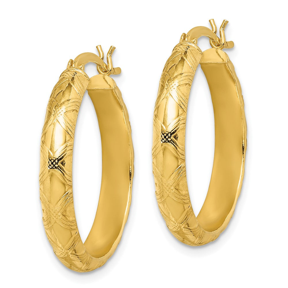 Yellow Gold-plated Sterling Silver Patterned 4x25mm Hoop Earrings
