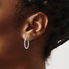 Sterling Silver Patterned Twist 2x20mm Hoop Earrings