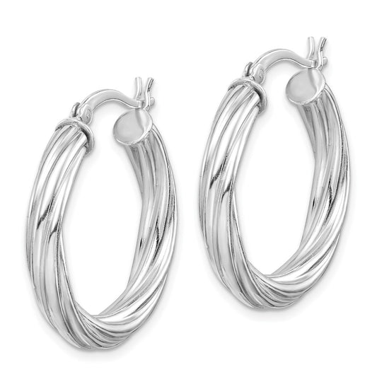 Rhodium-plated Sterling Silver Twisted 4x25mm Hoop Earrings