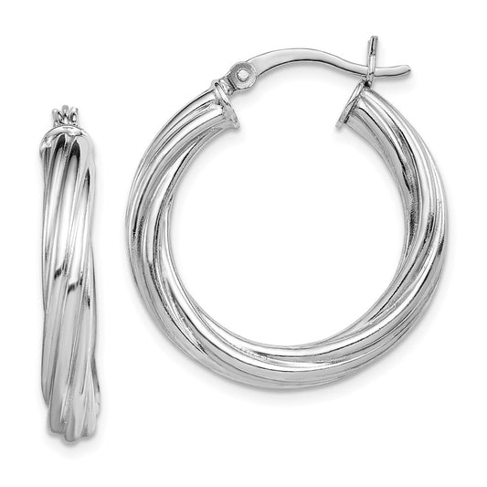 Rhodium-plated Sterling Silver Twisted 4x25mm Hoop Earrings