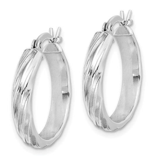 Rhodium-plated Sterling Silver Textured 20mm Hoop Earrings