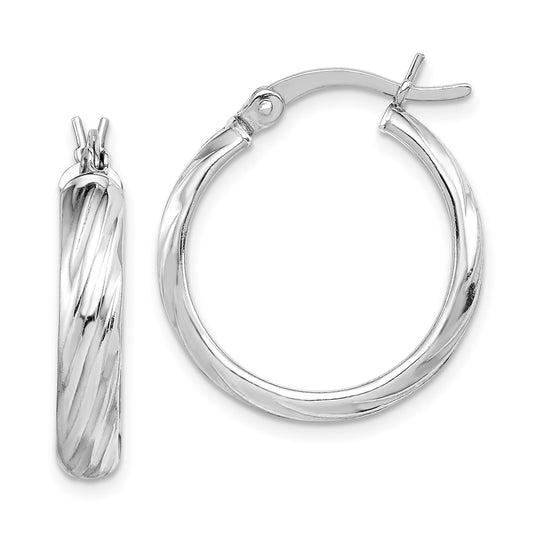 Rhodium-plated Sterling Silver Textured 20mm Hoop Earrings