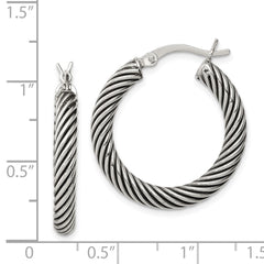 Sterling Silver Antiqued 3.25x25mm Twisted Hoop Earrings