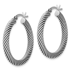 Sterling Silver Antiqued 3.25x30mm Twisted Hoop Earrings