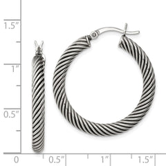 Sterling Silver Antiqued 3.25x30mm Twisted Hoop Earrings