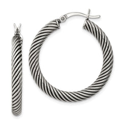 Sterling Silver Antiqued 3.25x30mm Twisted Hoop Earrings