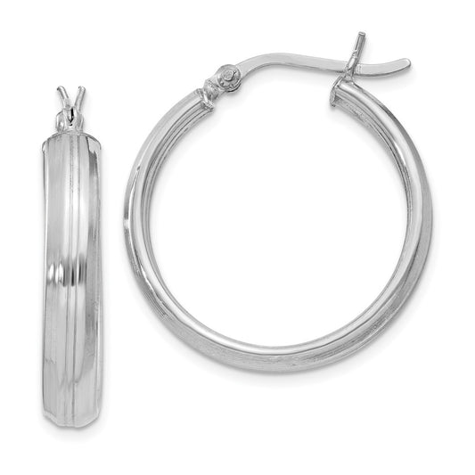 Rhodium-plated Sterling Silver 4.5x25mm Hoop Earrings