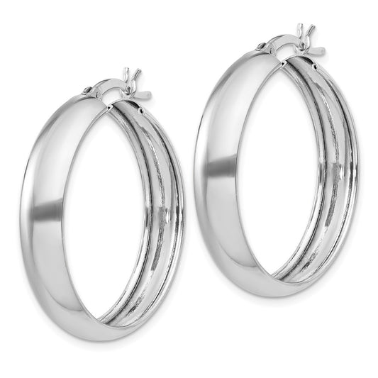 Sterling Silver 6x30mm Polished Hoop Earrings