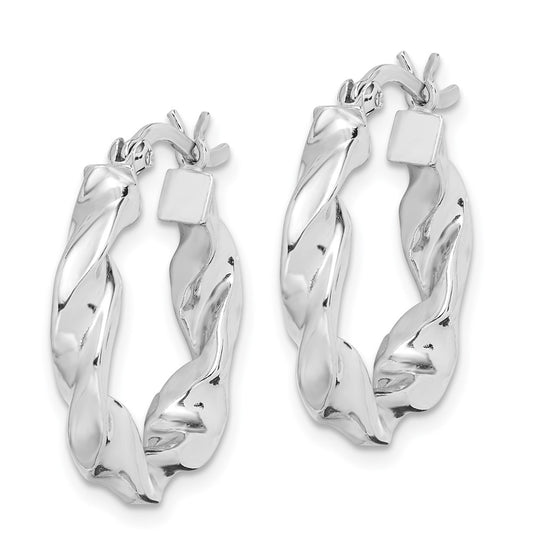 Rhodium-plated Sterling Silver Twisted 3.5x20mm Hoop Earrings