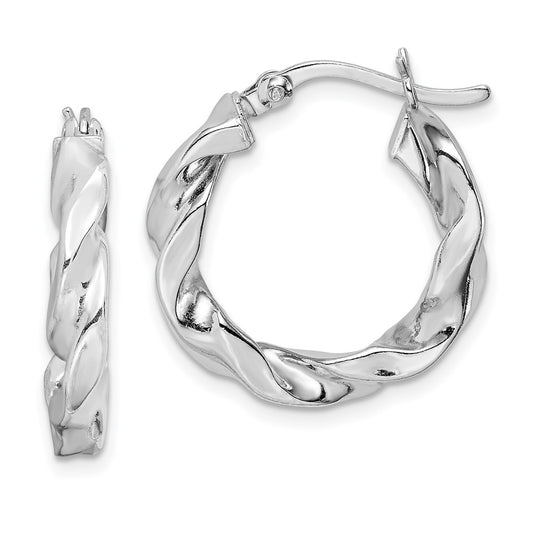 Rhodium-plated Sterling Silver Twisted 3.5x20mm Hoop Earrings