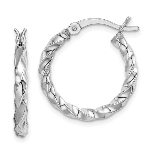 Rhodium-plated Sterling Silver Twisted 3x20mm Hoop Earrings