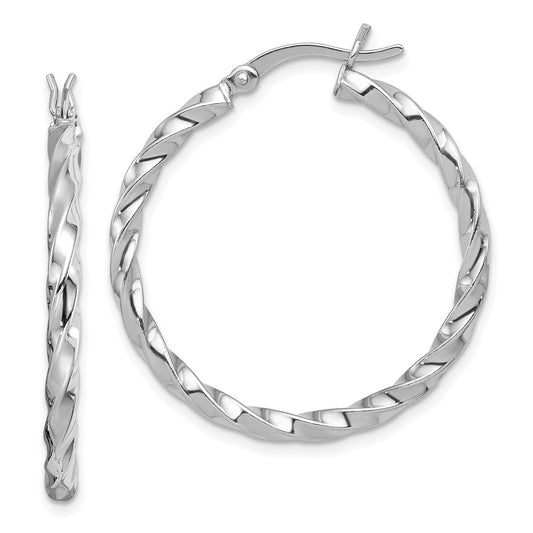 Rhodium-plated Sterling Silver Twisted 3x30mm Hoop Earrings