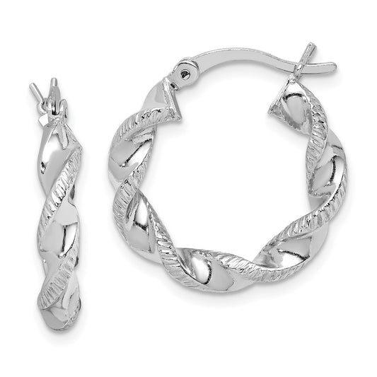 Rhodium-plated Sterling Silver Twisted 3.5x20mm Hoop Earrings