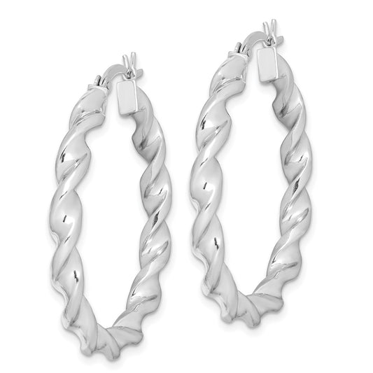 Rhodium-plated Sterling Silver Twisted 3.5x35mm Hoop Earrings