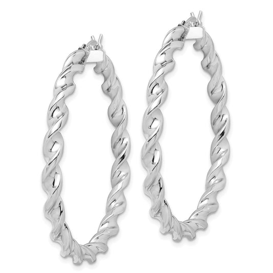 Rhodium-plated Sterling Silver Twisted 3.5x45mm Hoop Earrings