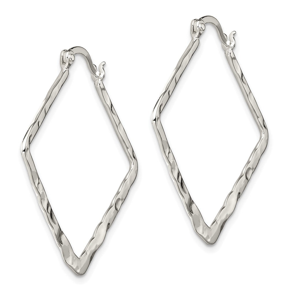 Sterling Silver Hammered Polished Fancy Square Hoop Earrings