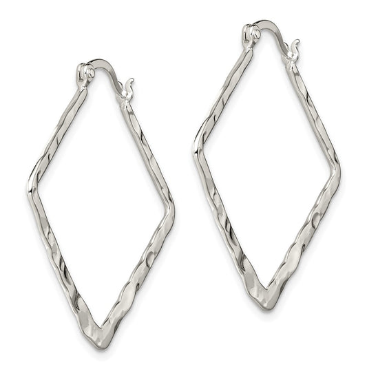 Sterling Silver Hammered Polished Fancy Square Hoop Earrings