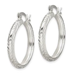 Sterling Silver 4mm Diamond-cut Hoop Earrings