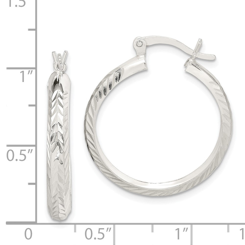 Sterling Silver 4mm Diamond-cut Hoop Earrings