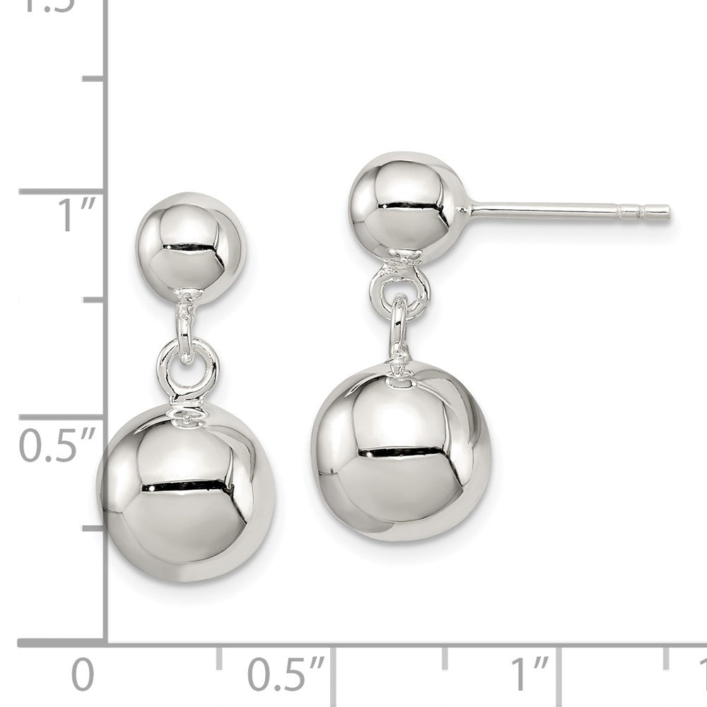 Sterling Silver Round Bead Dangle Post Earrings