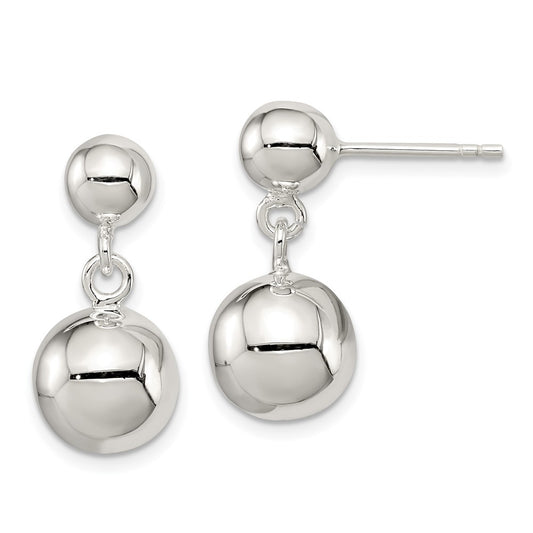 Sterling Silver Round Bead Dangle Post Earrings