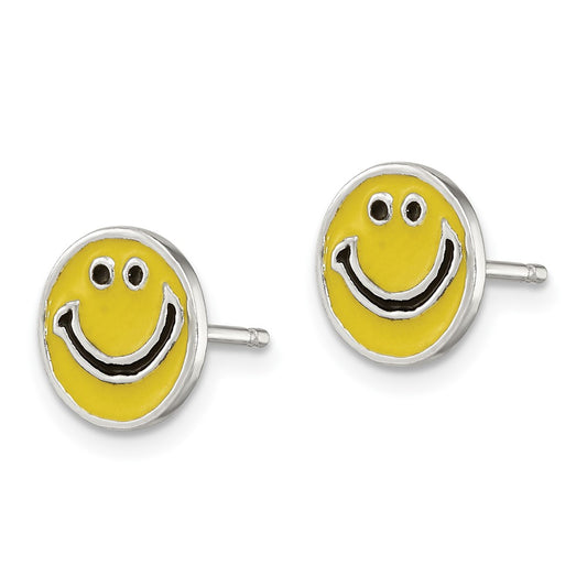 Sterling Silver Enameled Happy Face Post Earrings